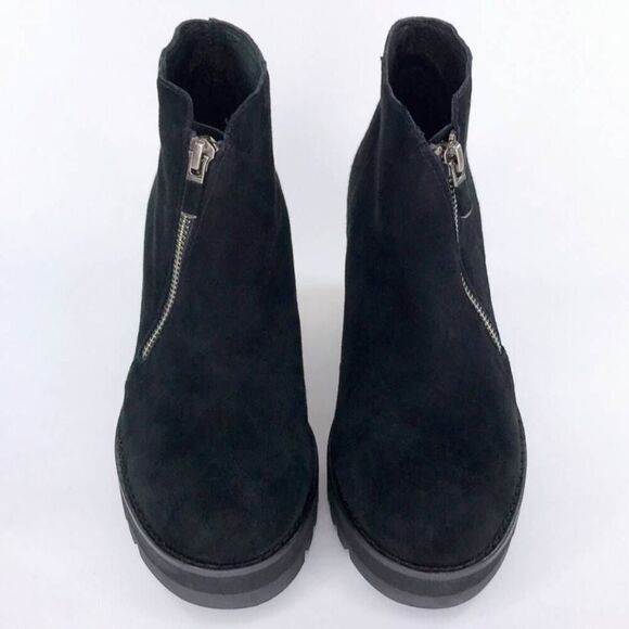 Eileen Fisher Alto Black Suede Wedge Ankle Boots Booties Platform Size 7 Zip - Picture 4 of 14
